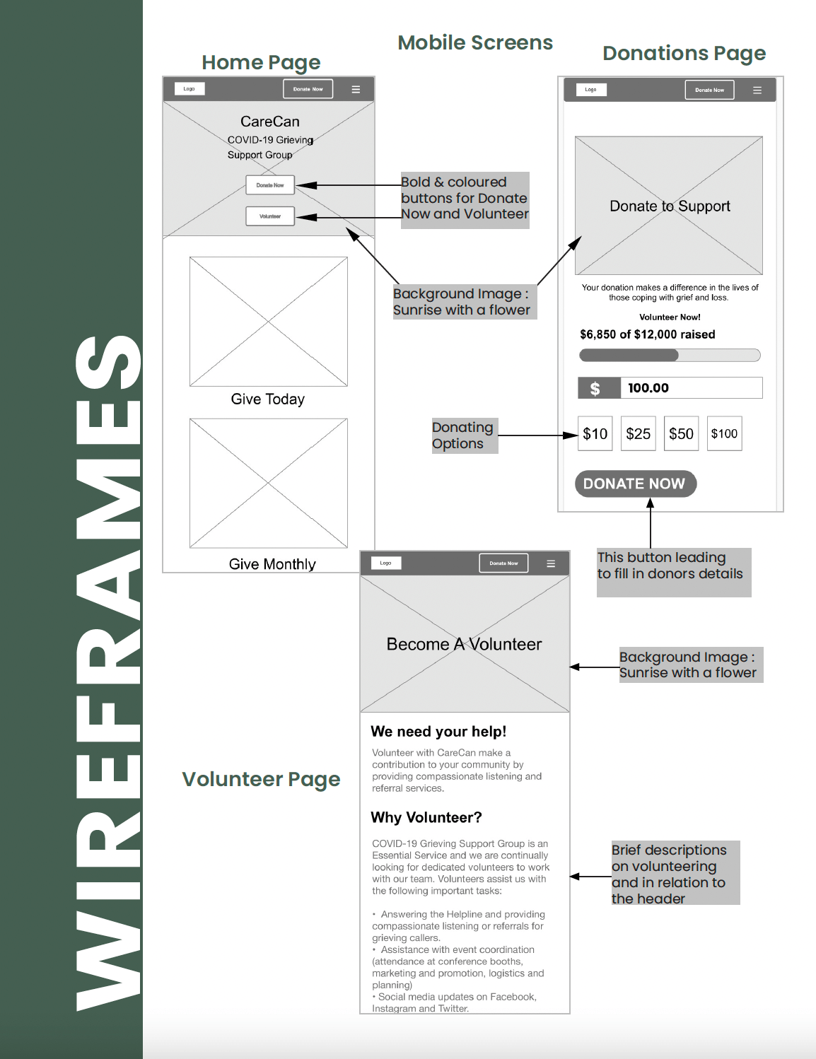 carecan mobile app low fidelity wireframes