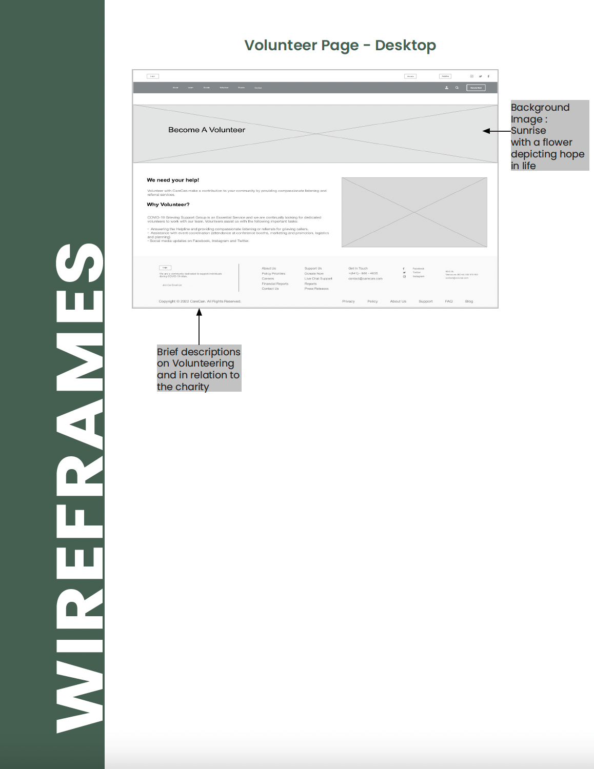 carecan  web app volunteer page low fidelity wireframes